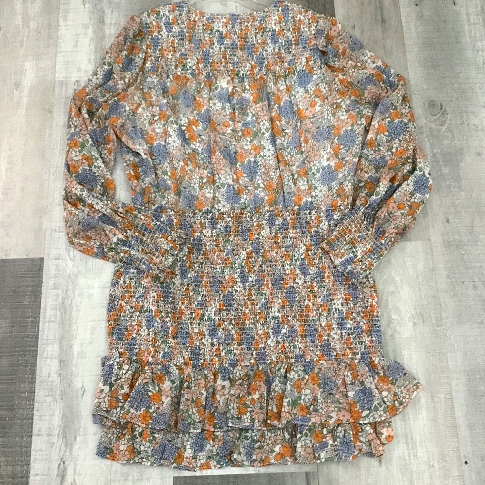 VERONICA Beard Sara dress silk multicolor floral smocking & ruffled hemline 16 - Picture 2 of 13